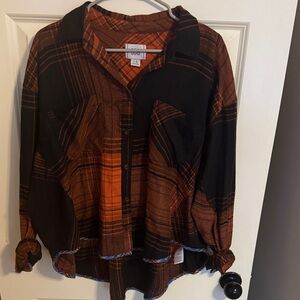 Urban Outfitter BDG Plaid Button-Up Shirt in Black and Orange.